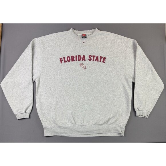 Vintage 90s Nike Middle Swoosh Florida State University Gray Crewneck Sweater XL - Picture 1 of 16